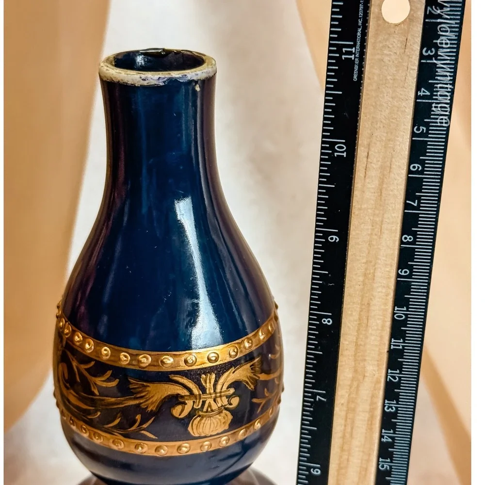 Cobalt Blue and‎ Gold Porcelain Toya Vase on Brass Stand
